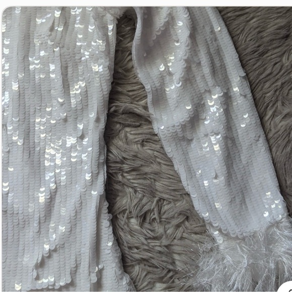 Show Me Your MuMu White Sequin Dress with Feather Cuffs - Picture 6 of 8